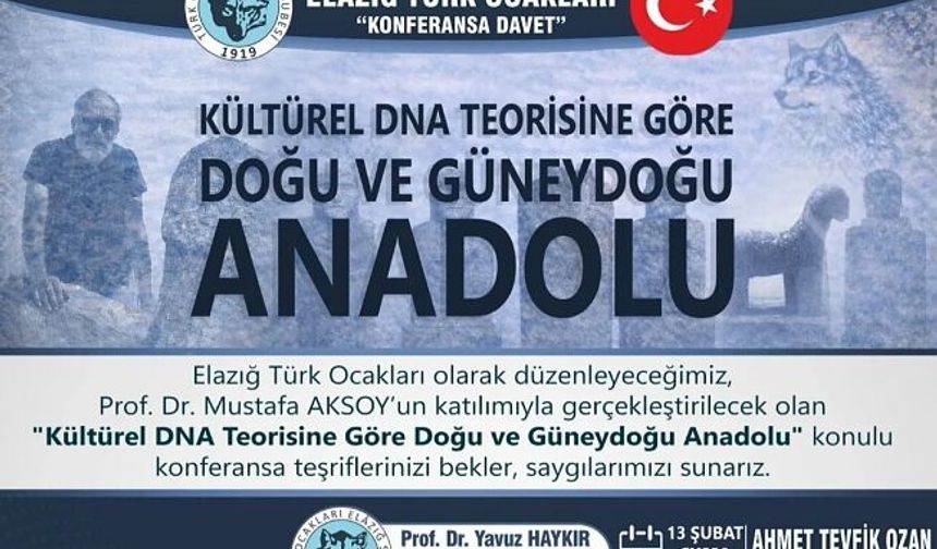 Elazığ Türk Ocağı “Kültürel DNA Teorisine Göre Doğu Ve Güneydoğu Anadolu” Konulu Konferans Düzenleyecek